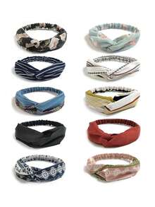 5/10pcs Classic Criss-Cross Knitted Headband Facial Wash Elastic Headwrap Solid Color Absorbent Fashion Handmade Hairband For Women, Multiple Colors Available, Hair Accessories Fall Winter Hair Band For Vacation Outfits Woman Elegant Scarf Women Bandana Soft Headwrap - Multicolor - View 12