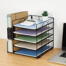 Desk Storage And Accessories, 5-Layer Paper Organizer With Document Compartment Desk Organizer, Office Supplies (Black) - 黑色 - 查看 2