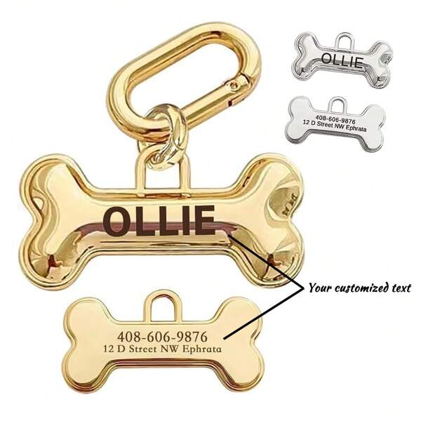 Customized 1pc 3D Bone Shaped Pet ID Tag, Personalized Dog ID Tag, Laser Engraved With Pet Name, Address, Phone Number, Suitable For Everyday, Party, Wedding, Birthday, Holiday Pet Gift,Pet Supplies,2025 Halloween Accessories
