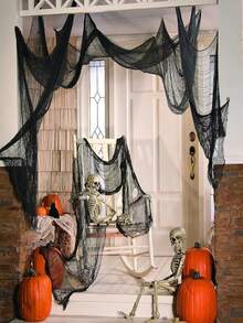 4 buc - Pânză înfiorătoare de Halloween neagră - Decorațiuni de Halloween - Pânză înfricoșătoare de 30x72 inch pentru casă bântuită - Decorațiuni de Halloween înfiorătoare și înfricoșătoare pentru petrecere în aer liber sau în interior, decorațiuni de toamnă, decorațiuni de Ziua Recunoștinței, decorațiuni de festival de recoltă, decorațiuni de toamnă, pentru grădină, uși, curte, casă, ferestre, decorațiuni pentru cameră, decorațiuni de grădinărit în aer liber, decorațiuni pentru scări rulante pe hol, decorațiuni pentru masă - Negru - Vizualizare 3