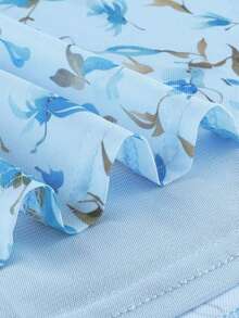 CheersLife Damen Tunika Oberteil mit 3/4 Ärmeln, lässig, lose Passform, Blumen Bluse, Mesh Plissee Layering Shirt