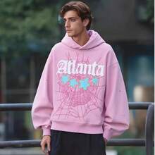 Hip Hop Spider Hoodies Set Y2k Hoodie Tracksuit Pullover Sweatshirt For Women Men Matching Hoodies Street Suit Two-Piece Set  Casual - Playful & Cute    Letter    Spring/Fall    Regular Fit    Drawstring  Pocket - Hồng - Xem 2