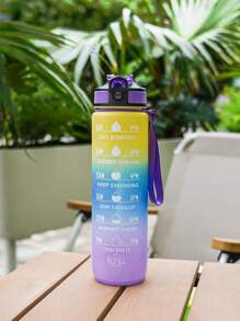 1pc 1000ml/32oz Gradient Color Plastic Cup, Outdoor Large Capacity Sports Water Bottle With Straw, Time Marker, Bounce Design, Leakproof Lock, Strap For Convenient Carrying, Suitable For Work, School, Outdoor Sports, Fitness, Hiking, Camping, Cycling, Holidays Gift