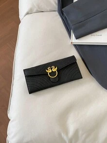 复古设计师钱包 女士 PU 皮革钱包 优雅晚宴包 钱包 钱包 长款钱包 钥匙扣 腕包钱包 - 黑色 - 查看 5