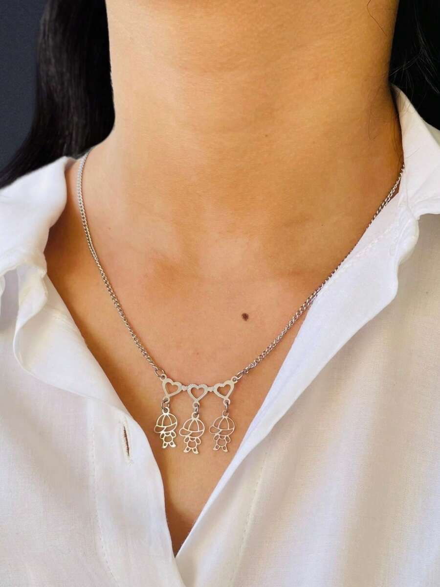 Daughter Girl Pendant Necklace In Stainless Steel Does Not Darken Can Get Wet - 3 Boys - View 1