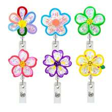 1 pezzo Porta badge retrattile con molletta a coccodrillo girevole, con fiori multicolore glitterati, adatto per infermieri, medici, ufficio, studenti e lavoratori, forniture scolastiche regalo, ritorno a scuola