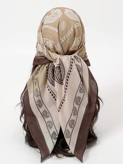 1条女士波西米亚佩斯利印花围巾，90厘米，多功能配饰披肩，适合日常、旅行、度假、海滩等各种场合