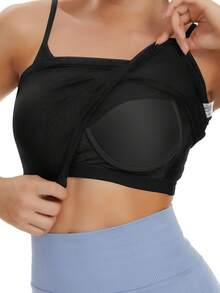 Built-In Shelf Bra Tank Tops For Women Adjustable Spaghetti Strap Camisole Camisas Para Mujer Adjustable Straps Shapewear Tops Black - 黑色 - 查看 2