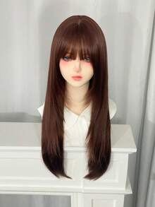 26 Inch Burnt Orange Straight Wig With Full Bangs - American Style Dirty Rust Copper Long Hair - Heat Resistant Synthetic Fiber With Rose Net Cap - Sunset Tone For All Skin Tones (Daily & Party) - Dirty Orange - View 8