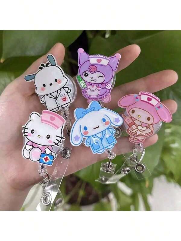 Juego de 1 pieza Sanrio, Insignia Sanrio [Autorizada] Insignia de Clip Desplegable para Médico Enfermera Maestro: Adorable Hello Kitty para mi Amor y Personaje de Dibujos Animados Kuromi - Material Acrílico (PMMA), Tarjeta de Identificación Escalable Melody