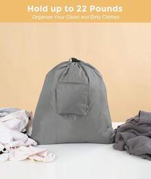 Bolsas de lavandería para viajes, paquete de 2 bolsas de viaje para ropa sucia, bolsa plegable para ropa sucia para viajar, bolsa de lavandería lavable y pequeña con asas para maleta, gimnasio, campamento, color negro y gris - Gris - Ver 4