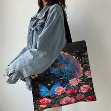 1 件梦幻月光玫瑰与蝴蝶购物手提袋