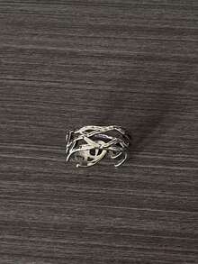 Y2k 银荆棘戒指 尖刺铁丝网戒指 独特几何戒指 开口可调节戒指 哥特式街头风戒指 - 復古銀色 - 查看 5