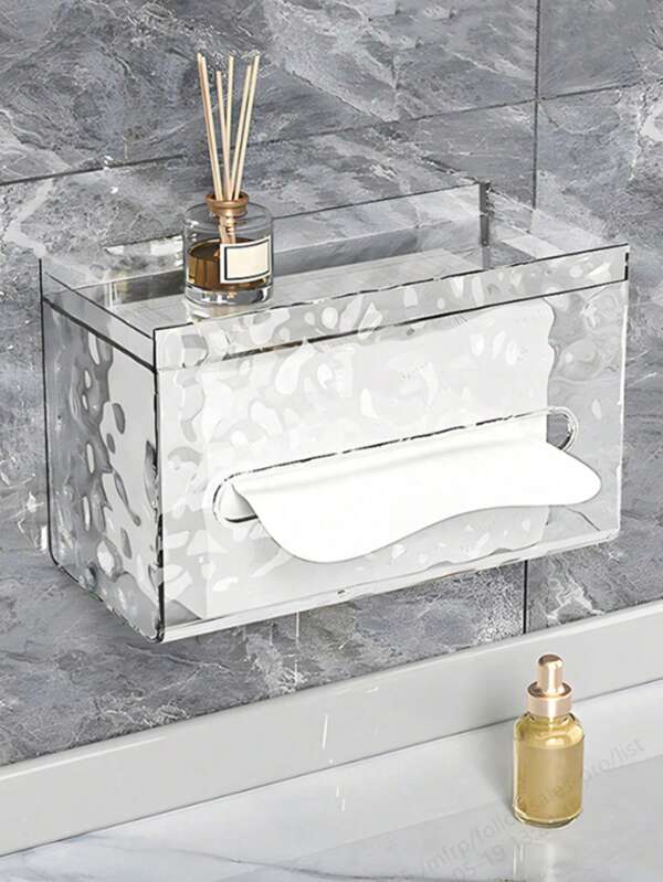 1pc Glacier Pattern Transparent Paper Towel Box Household Bathroom Wall-Mounted Washstand Waterproof Shelf Paper Box