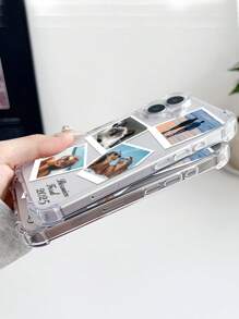 1 pieza Funda de teléfono protectora de TPU con cobertura total, lente protectora y collage de fotos personalizadas de 4 en 1 para pareja/familia/amigos/mascotas para iPhone 11/12/13/14/15/16/16pro/16plus/16promax/X/Xr/Xsmax/7/7plus, elegante, colorida, vintage, linda, sencilla, divertida, personalizada, regalo ideal para él, regalo ideal para ella, novio, novia, familia, amigos, abuelos, pareja, para aniversarios, para cumpleaños