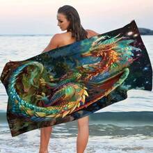 1 Stück Drachen Fantasy Strandtuch - super weich und leicht, schnell trocknend mit hoher Saugfähigkeit, lebendiges Drachen Design, perfekt für Sommerspaß - ideal für Strand, Schwimmbad oder Badezimmer, Badetuch | Lebhaftes Strandtuch | saugfähiges Gewebe, Drachen Dekoration Reiseaccessoires Strandaccessoires