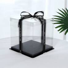 1 个黑色透明生日蛋糕盒，派对礼品盒 1 层、2 层、3 层烘焙蛋糕包装盒，包含 1 个约 3 码黑色字母丝带 - 黑色 - 查看 1