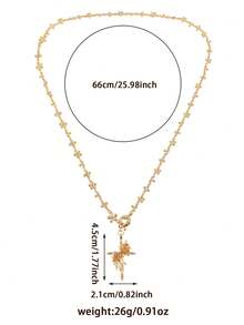 1pc Vintage Luxury Women's Rose Cross Pendant Necklace With Inlaid Colorful Cubic Zirconia, High-End Jewelry, Wedding Anniversary Gift, Suitable For Formal Events, Comes In Velvet Pouch Packaging - Gold - View 3