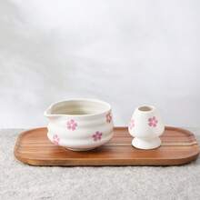2 件套日式抹茶套装，可爱樱花图案抹茶碗（带壶嘴）和抹茶搅拌器架套装，手工日式抹茶茶筅仪式套装，适用于传统抹茶、现代拿铁和茶道 - 彩色 - 查看 2