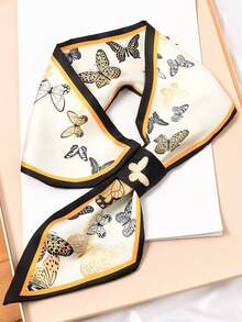 1pc Korean Style Solid Color Scarf Silk-Like Professional Flight Attendant Headband Neck Scarf 2-In-1 For Women