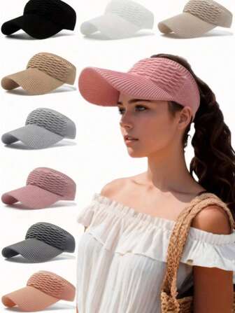 1 套男女通用镂空针织休闲遮阳帽，透气鱼鳞帽檐遮阳帽，适合春夏季跑步、徒步旅行、露营、高尔夫等户外运动