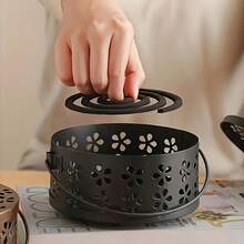 1pc Exquisite Vintage Metal Cast Iron Mosquito Coil Holder With Handle - Portable Stylish Incense Burner #HomeDecor, Tip - Resistant & Ash - Leak Proof - Perfect For #OutdoorEssentials #CampingGear & Home #VintageAesthetic" Christmas Stocking Fillers,Gifts,Funny Gifts,Ramadan,Personalised Gift, - Multicolor - View 2