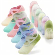 5 pares de calcetines de yoga para mujer, calcetines deportivos de danza antideslizantes de silicona, calcetines de fitness para Pilates de interior