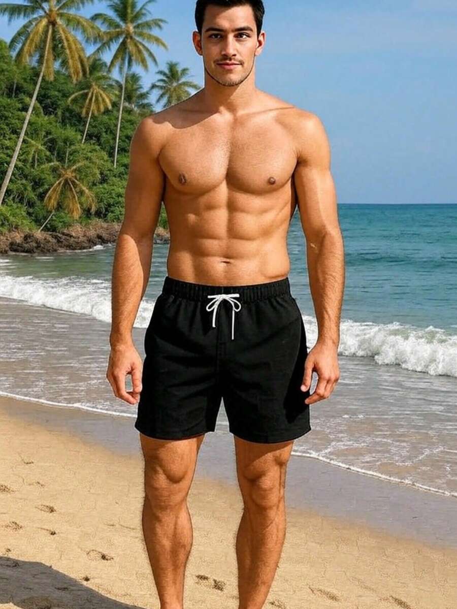 Szorty męskie casualowe - Vacation Casual Kieszenie ściągane sznurkiem - Czarne - Zobacz 1