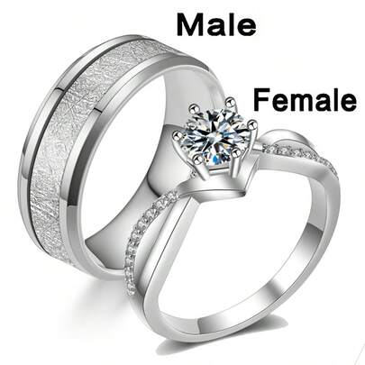 Bagues de couple en acier inoxydable 8 mm, bagues pour femme en oxyde de zirconium transparent scintillant, bagues pour homme en acier inoxydable givré, couleurs résistantes, accessoires à la mode, idéales pour fiançailles, demande en mariage, anniversaire de mariage.