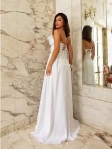 Strapless Dress With Slit Civil Wedding Birthday Party Party Graduation Party Birthday Party Formal & Evening Wedding Guest Prom Cocktail Party - White - View 1