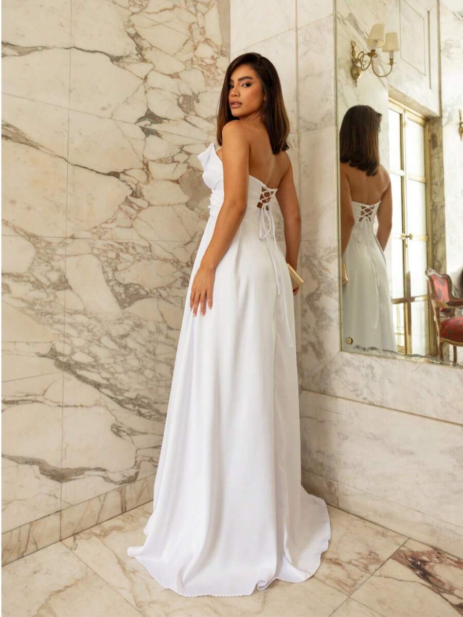 Strapless Dress With Slit Civil Wedding Birthday Party Party Graduation Party Birthday Party Formal & Evening Wedding Guest Prom Cocktail Party - White - View 1