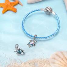 925 纯银海龟吊坠适合原装手链项链，海洋保护珠宝礼物（旅行） - 銀色 - 查看 4