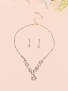 1 conjunto de brincos e colares com pingentes de flores de strass de luxo da moda, adequado para uso diário feminino, banquete, casamento, noiva, festa, presente de festival