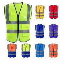 High Visibility Reflective Safety Vest With Pockets And Zipper Front, Neon Yellow, Meets ANSI/ISEA Standards