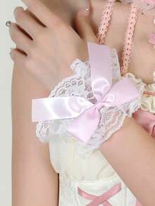 1 Pair Sweet Lace Bow Arm Sleeves For Women, Lolita Costume Accessories, Photo Shoot Wrist Decor, Cute For Dresses, Skirts, Fashionable Short Flared Cuff - Multicolor - View 2