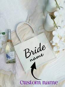 Personalized Bridesmaid Canvas Tote Bags, Custom Bridal Shower Bags, Bachelorette Party Gift Bags, Wedding Favors - Multicolor - View 3