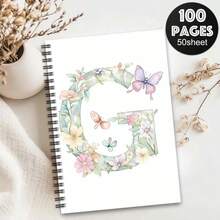 1 pieza Cuaderno de espiral con alfabeto de flores de primavera estéticas. Cuaderno de diario con letras iniciales, regalos de planificador para el trabajo, regalos perfectos para amigos, colegas, mujeres, hombres, hermanas, útiles escolares, regreso a clases