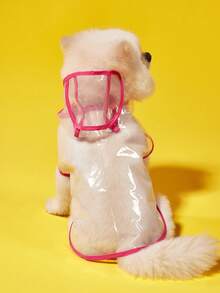 PETSIN 1pc Transparent Pink Trim Waterproof Raincoat For Cats And Dogs To Wear On Rainy Days Out - Hot Pink - View 4