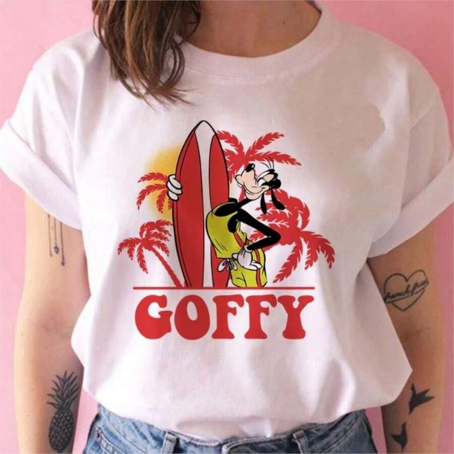 First Coffee LILO STITCH CARTOON T-Shirt Summer Women's T-Shirt Black O Neck Casual T-Shirt Loose Girls Kids Summer Top - 白色 - 查看 1