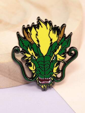 1pc Chinese Green Dragon Head Enamel Pin Traditional Ancient Brooch Badge Lucky Gift Souvenir