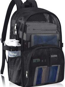 Mesh Backpack Lightweight Transparent Unisex, With Notebook Compartment, Suitable For Beach, Swimming, Sports - Black - View 1