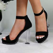 Women's Crystal High-Heeled Sandals, With A Chunky Heel, Stylish, And Elegant. Sandals For Women - Black - View 3