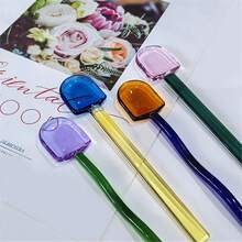 5件套波浪纹透明彩色玻璃甜点勺（粉色/绿色/蓝色/黄色/黑色）、耐热玻璃奶茶勺、可爱长柄咖啡搅拌棒 返校季