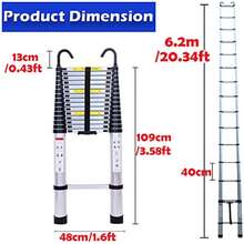 Telescoping Ladder 20ft 6.2M Aluminum DIY Extension Folding Loft Ladder With 2 Detachable Hooks Anti-Slip Rubber Feet Portable Heavy Duty Folding Ladder 330lbs Max Capacity EN131 Certificated - 1 - View 4