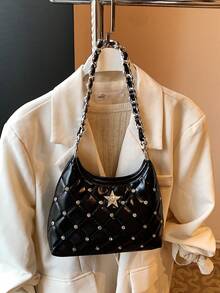 小众菱形刺绣水钻单肩腋下包，百搭斜挎包