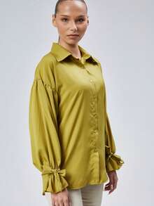 Casual Versatile Solid Color Long Sleeve Shirt - Olive Green - View 4