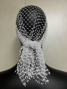 1 件水钻和水晶装饰闪亮渔网头带，弹性发带，漂亮的新娘头饰，个性化发饰，适合女性日常穿着、舞蹈、婚礼、派对、情人节活动，非常适合派对、俱乐部、音乐节时尚奢华发饰，男女通用水晶弹性头带