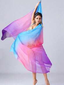 1 pieza Velo ligero y transparente de color degradado vibrante - Accesorio de disfraz de chal para actuación de danza del vientre - Multicolor - Ver 28