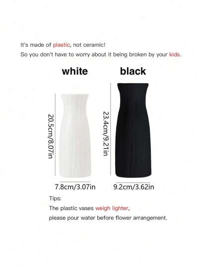 1pc Moderne Ceramic Like Finish Plastic Vase Home Shatterproof Textured Surface Cylindrical Non Breakable Lightweight Wedding Centerpiece Living Room Office Bureau All Season Birthday Graduation Flower Glass view 5