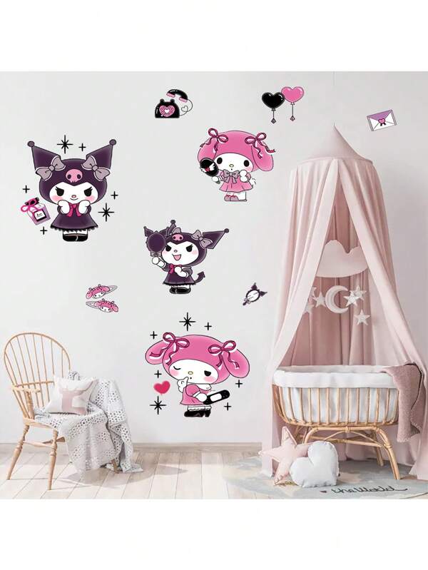 Sanrio Stickers For Living Room & Bedroom Decor, Cute Pompompurin & Hello Kitty Waterproof PVC Wall Art Stickers, Kawaii Room Wall Decals